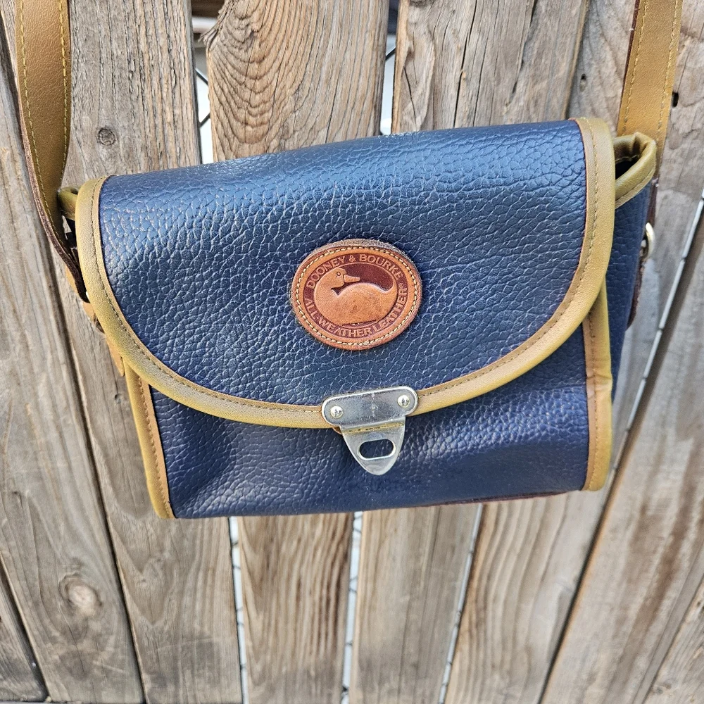 Dooney & Bourke Navy Leather Crossbody with Tan Trim - Picture 3 of 16